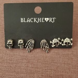 Blackheart Skull and Skeleton Earrings Set